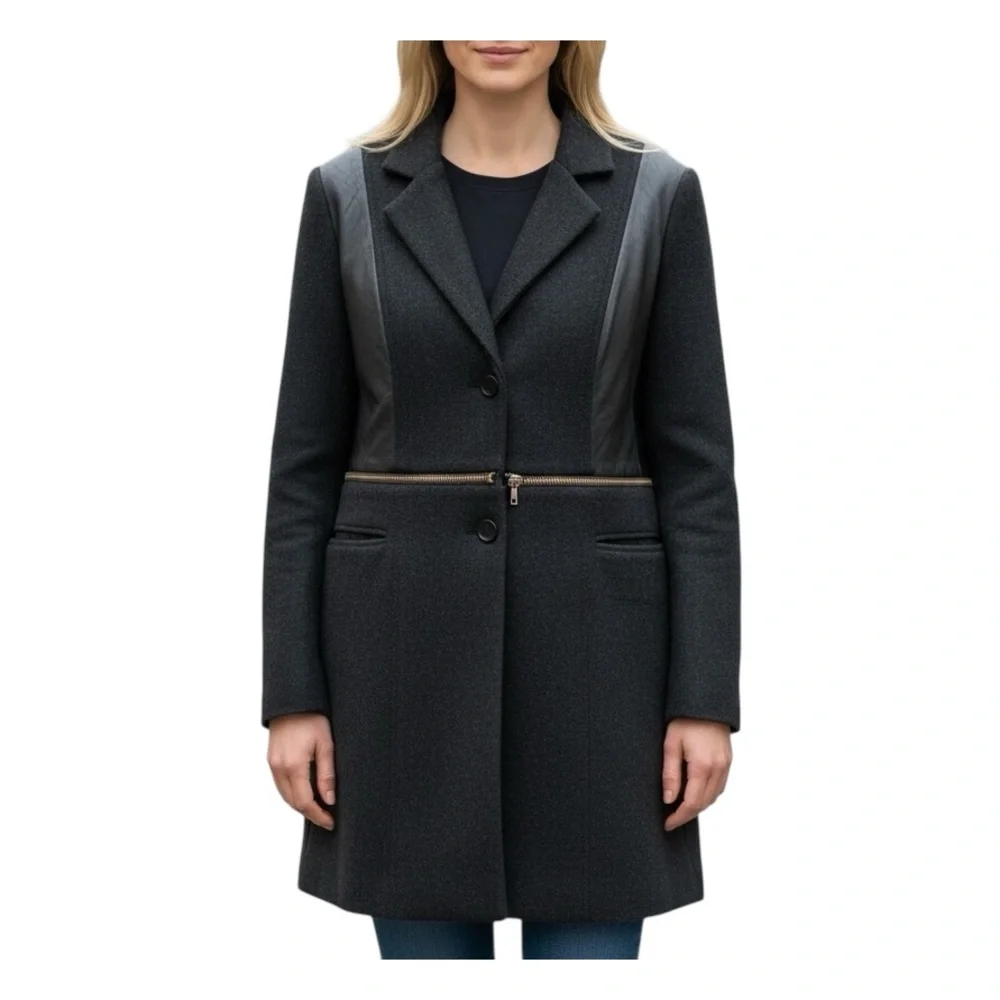 Yigal Azrouë Cut25 Coat Wool Blend Leather Unzip For Crop Womens Sz 4